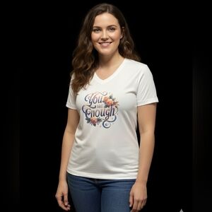 White Graphic V-Neck Women's Top